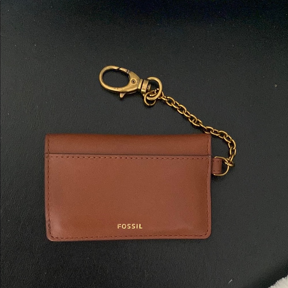 Fossil Brown Leather Key Card Wallet with Chain - Picture 2 of 5